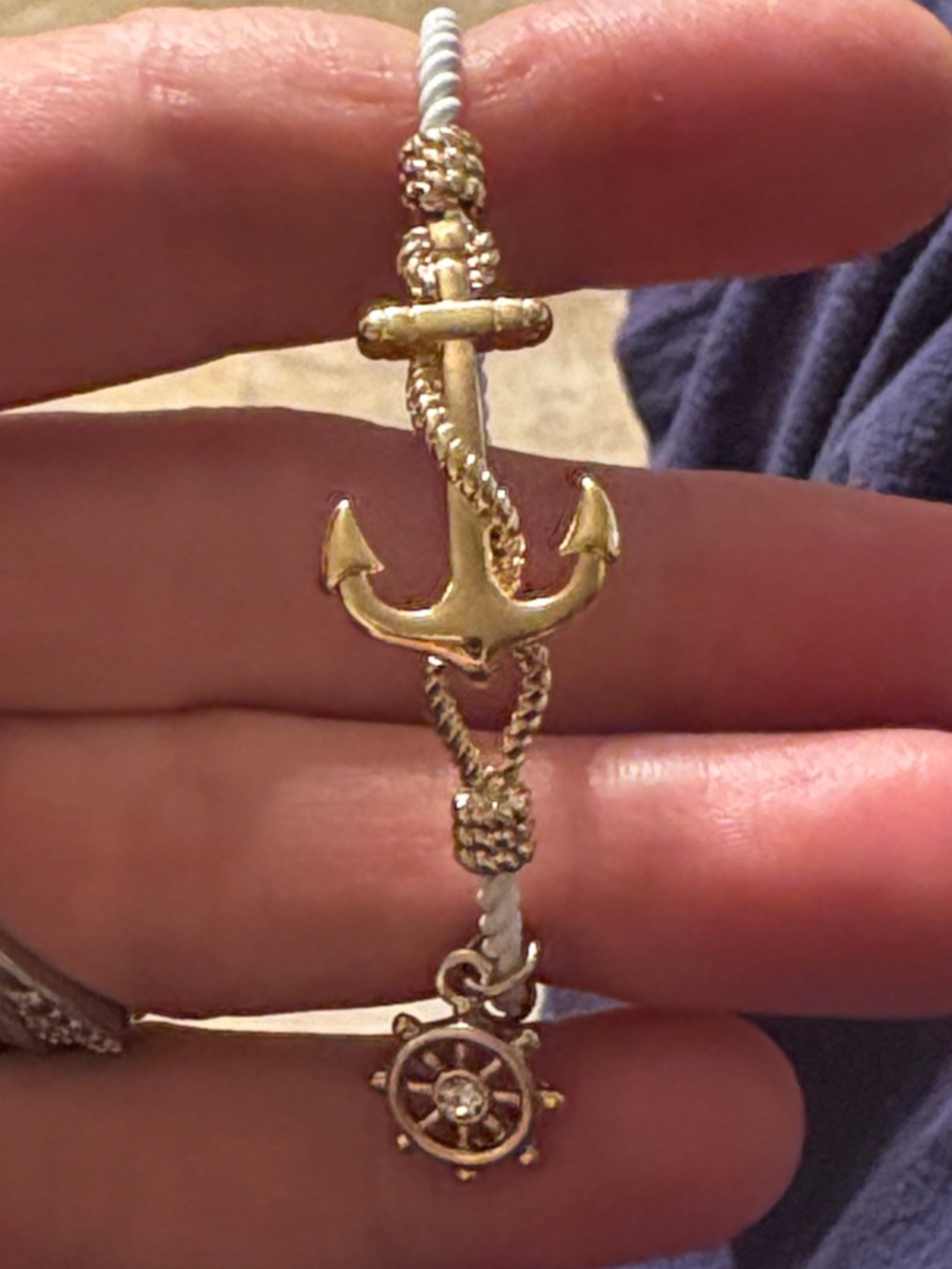 Nautical Anchor Twist Bangle Bracelet - Gold & White